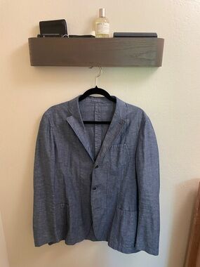 Lardini Italian-Made Chambray Blue Linen-Blend Blazer 40R